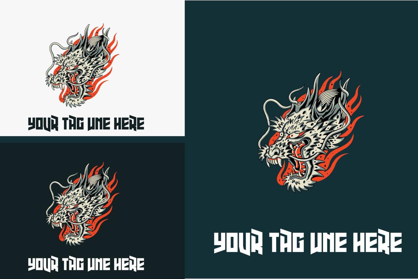 head dragon with flame logo vector illustration design