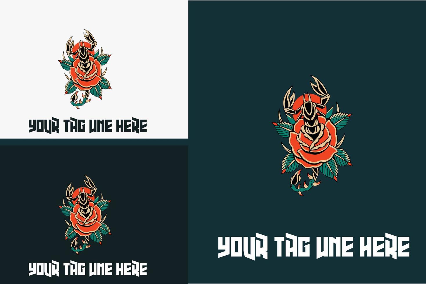 logo concept of scorpion with red rose vector illustration design
