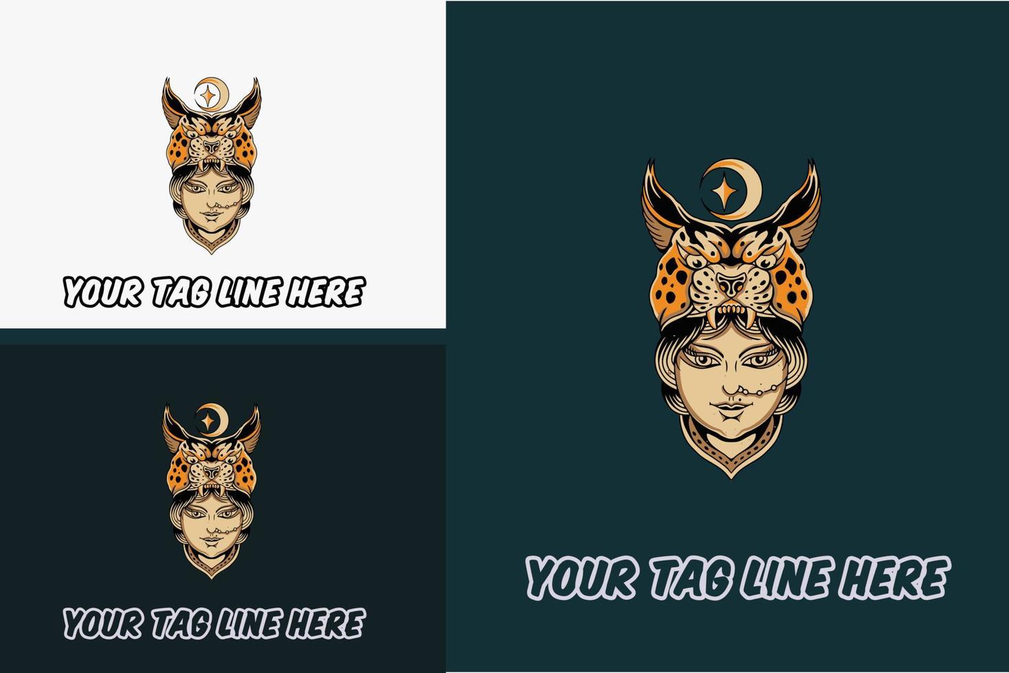 artwork design of head women and head cheetah vector