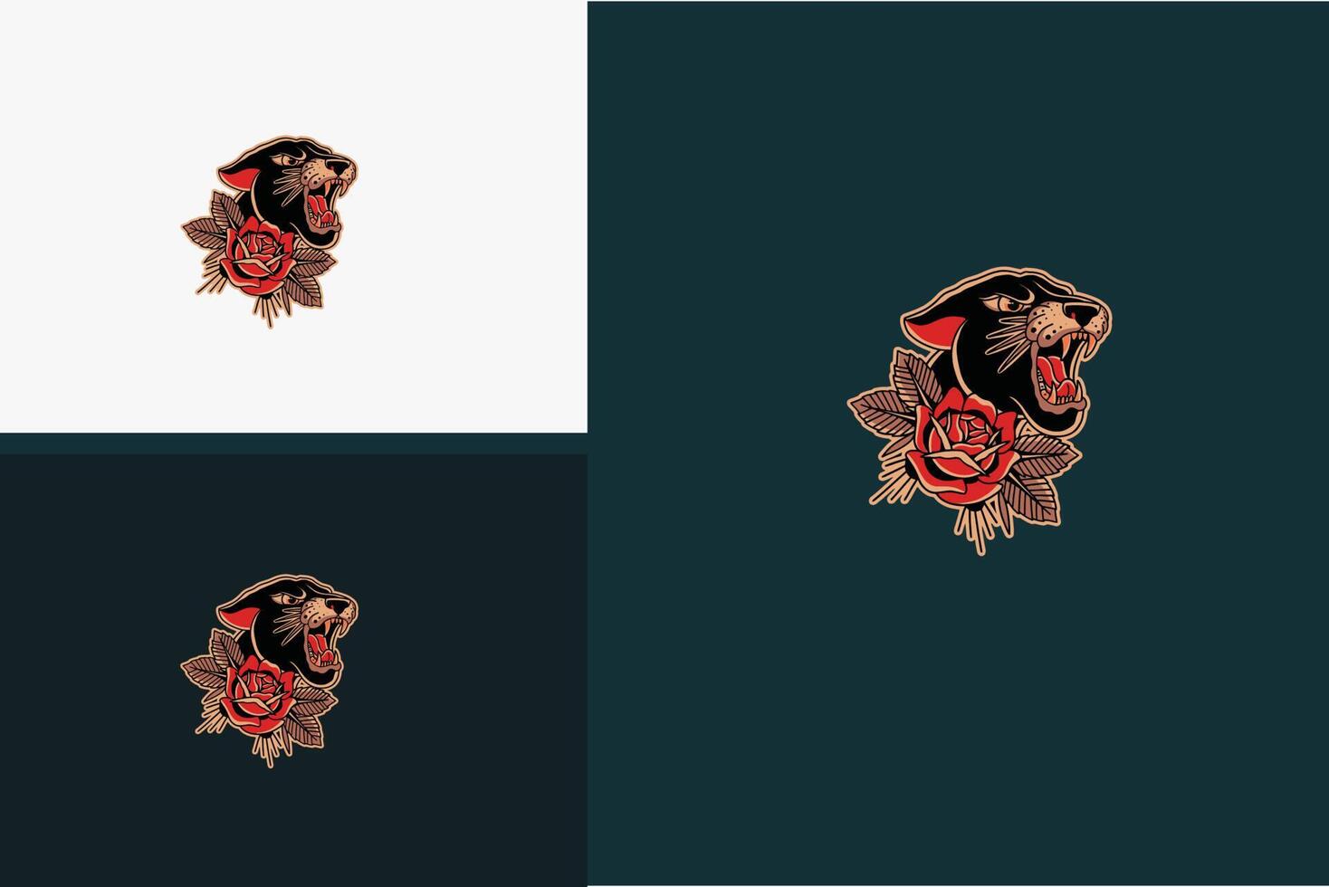 artwork design of head panther and red rose vector illustration