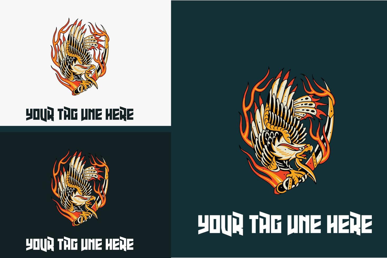 flying eagle with flames vector illustration design