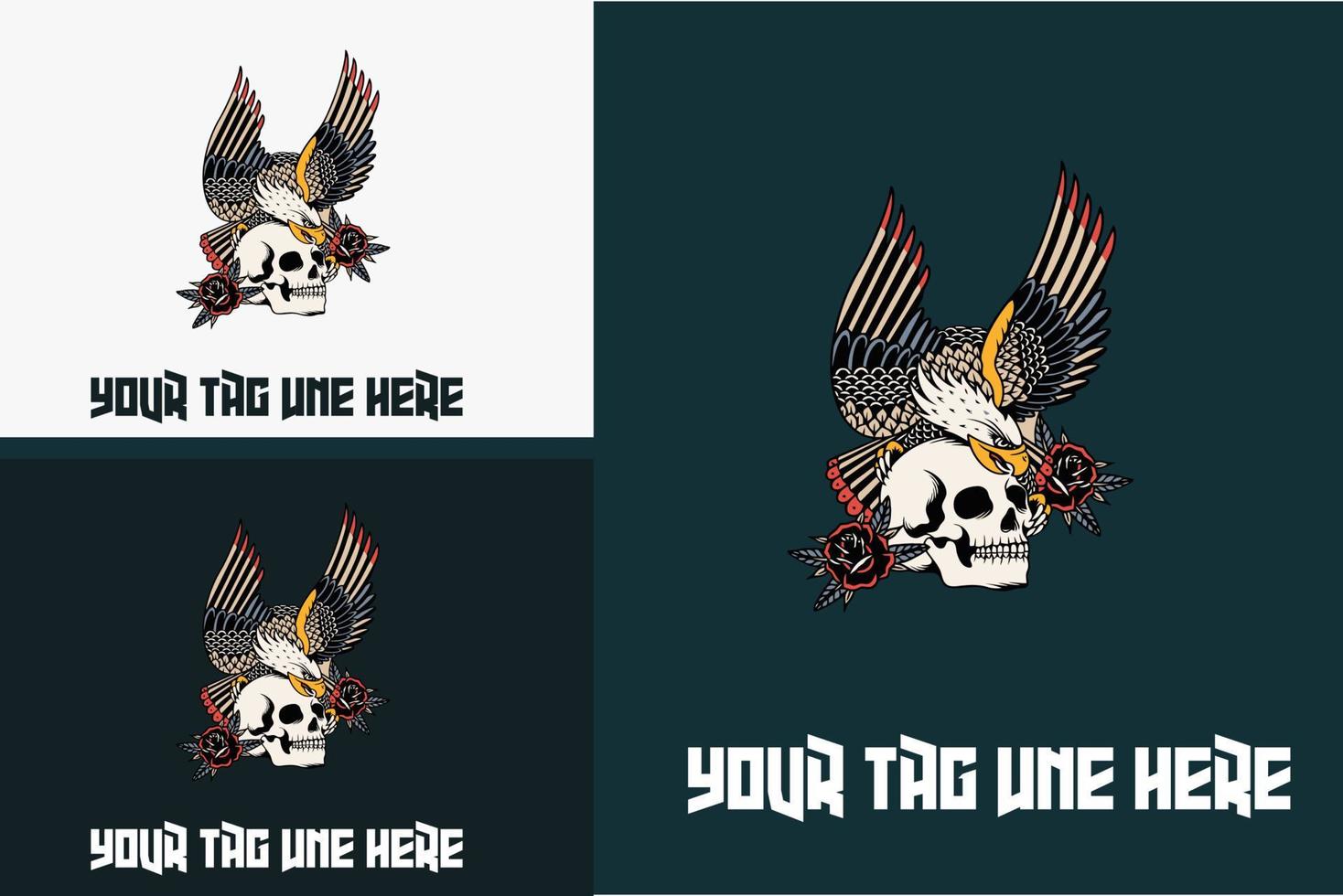 logo design of eagle with head skull vector illustration