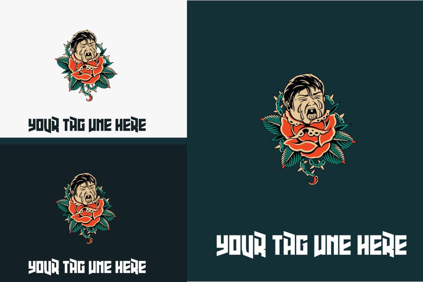 mascot design of head kid and red rose vector