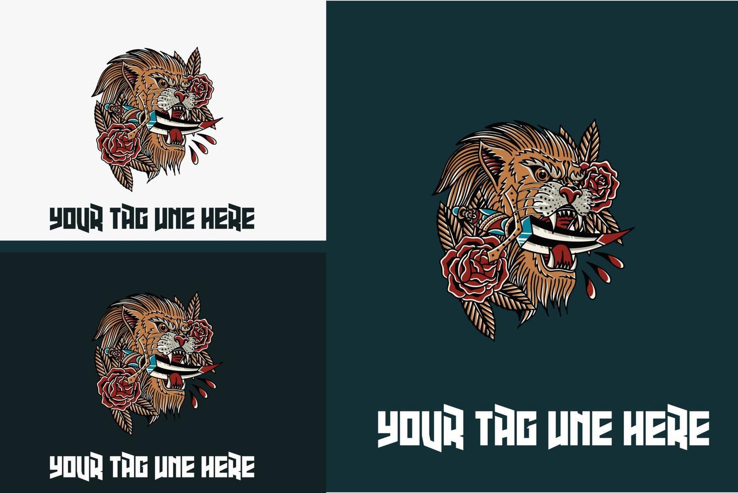 mascot design of head lion and flower vector