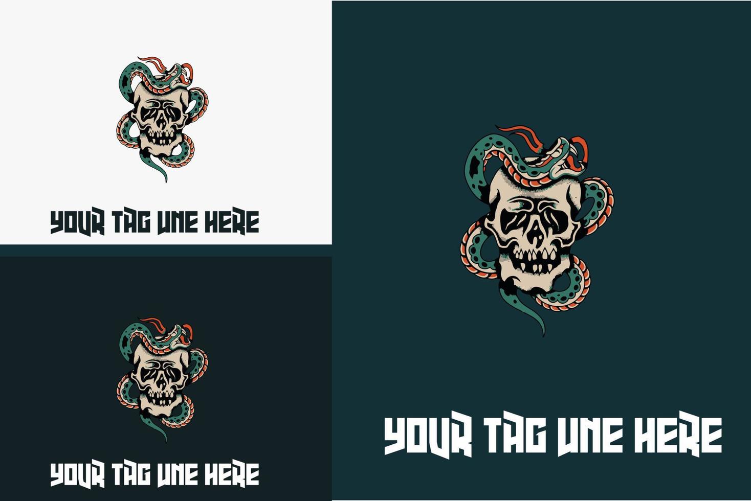 mascot design of head skull with green snake vector illustration