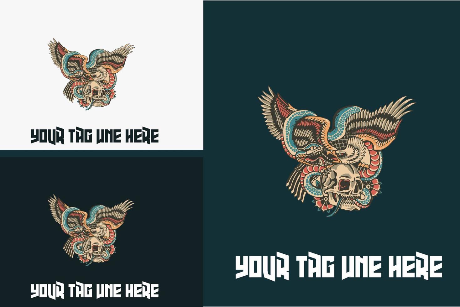 artwork design of eagle and head skull vector