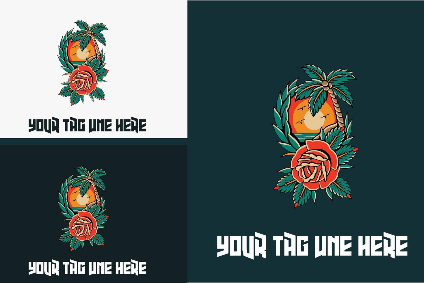 tree palm and red rose vector illustration design