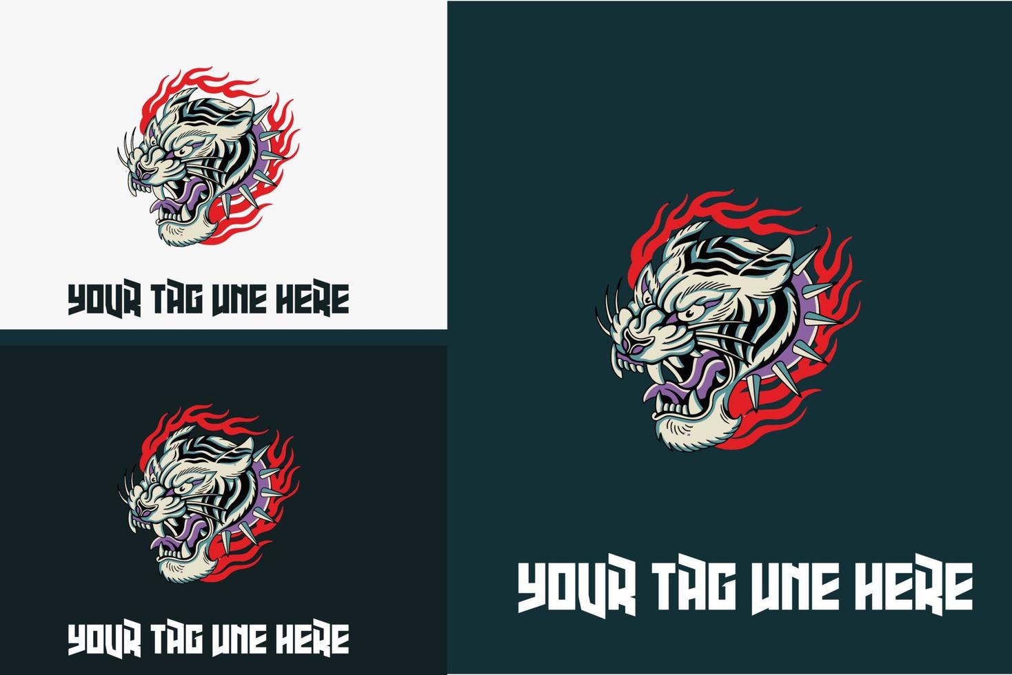 cabeza, tigre blanco, con, llama, vector, ilustración vector