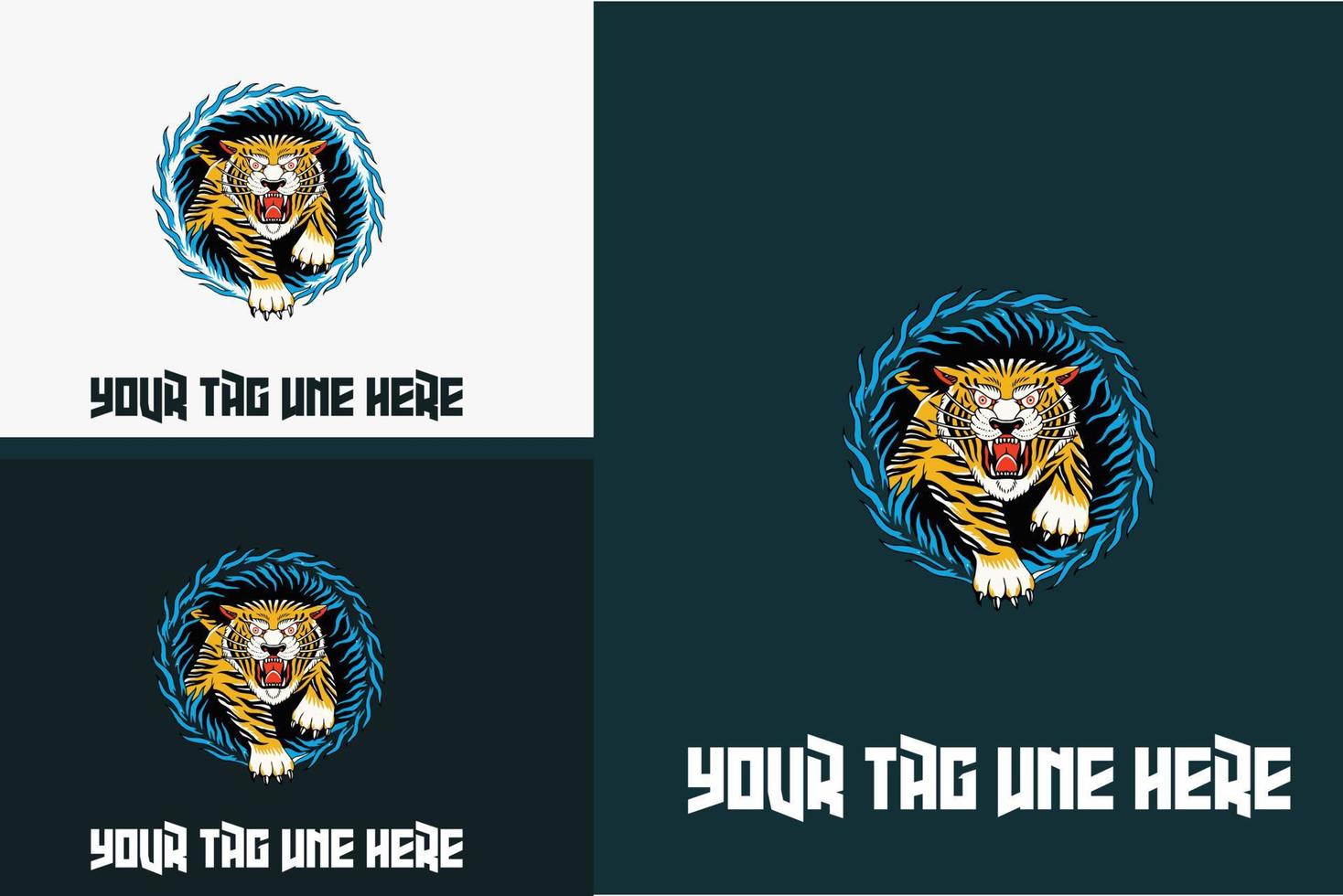 diseño de logo de tigre y llama vector