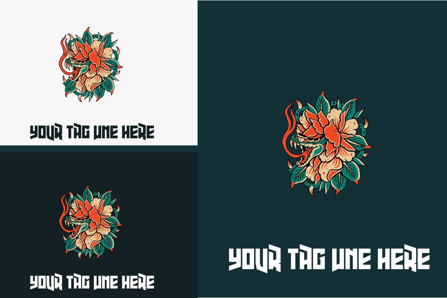 logo design of head snake and flower vector