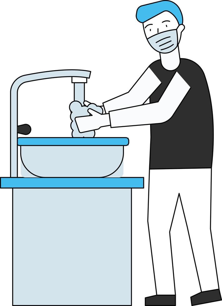 The boy is washing his hands well. vector