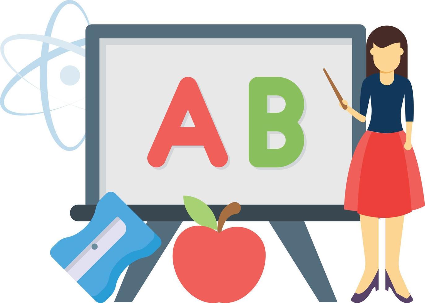 The teacher is teaching from the board. vector