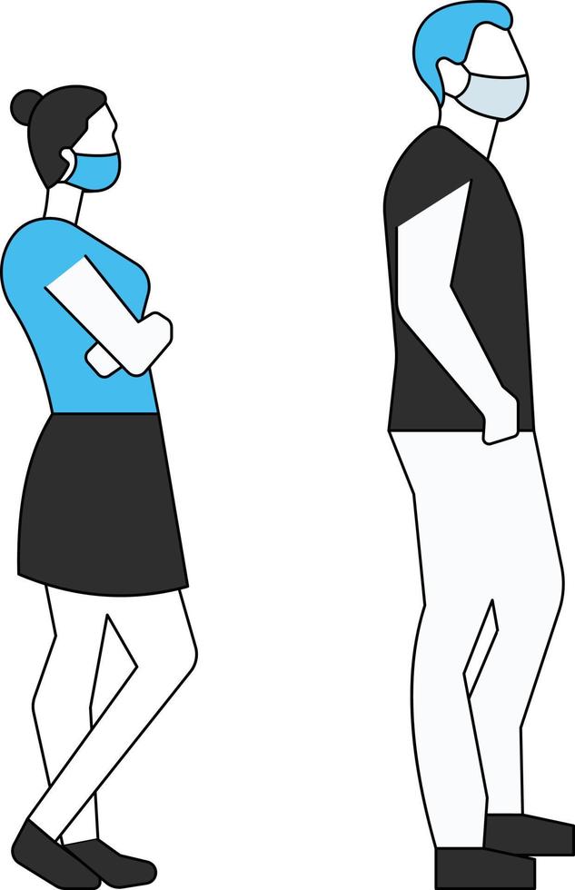 Girl and boy stand in a safe distance. vector