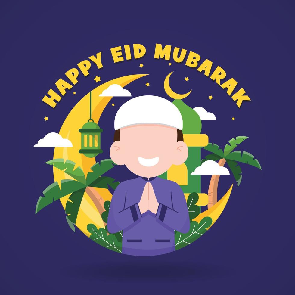 feliz eid al-fitr - eid mubarak ilustración de diseño plano vector