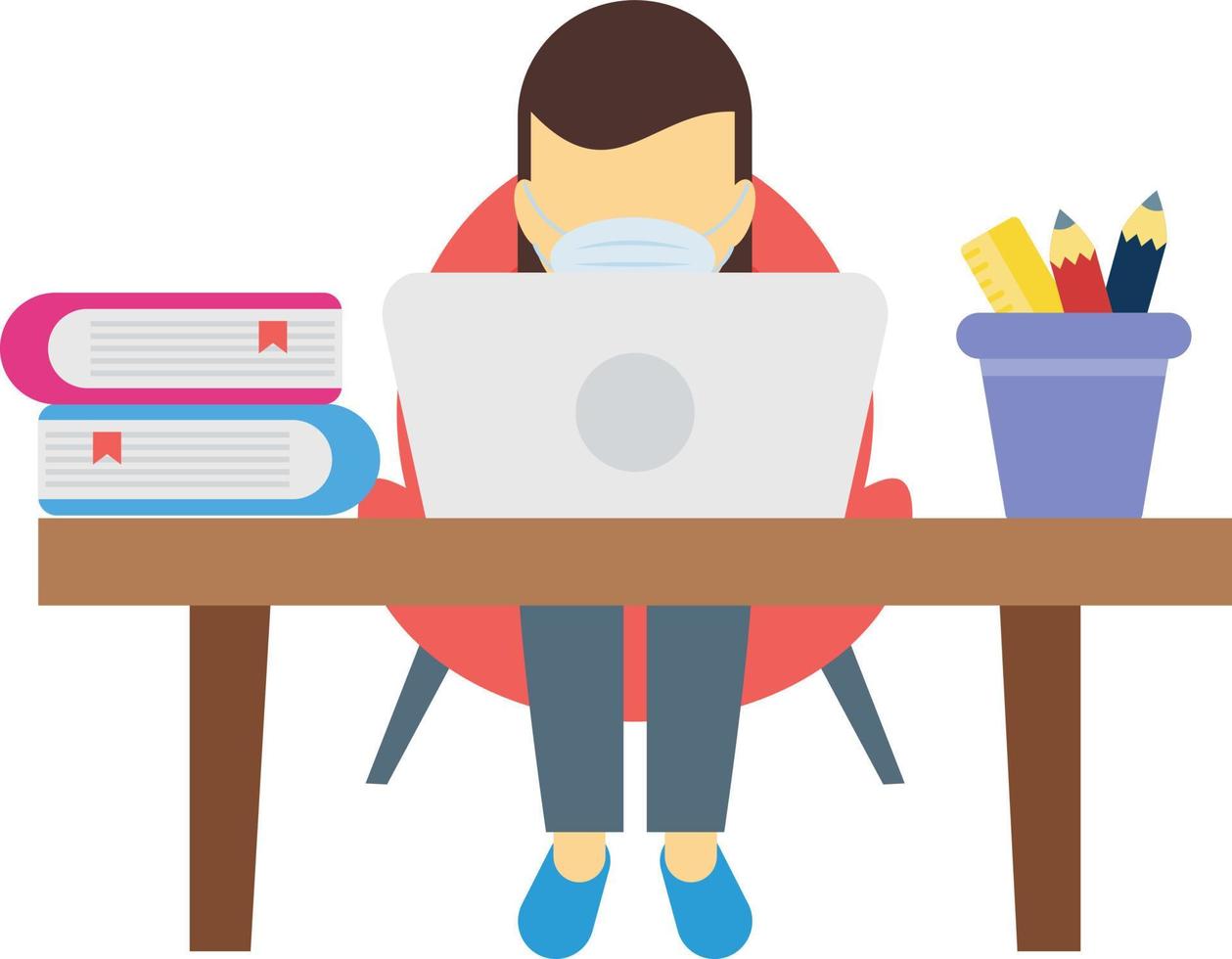 The boy is reading on his laptop. vector