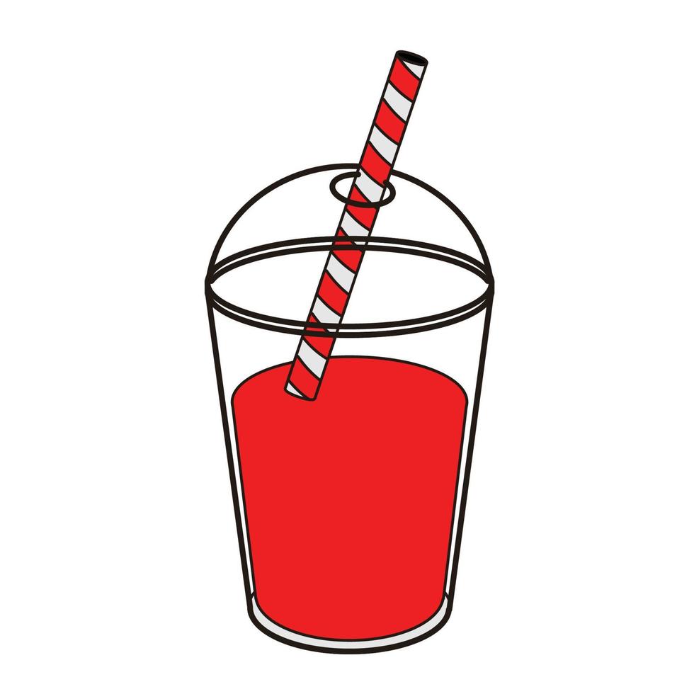strawberry drink plastic glass with strip straw vector