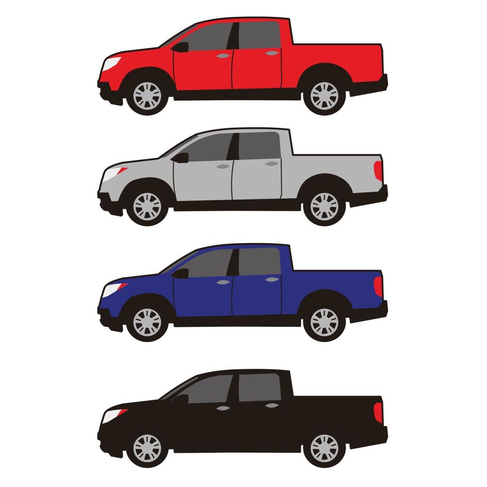 truck vehicle side view color set vector