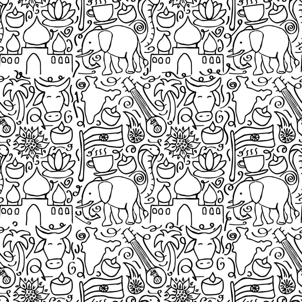 Indian vector icons. seamless pattern with doodle indian icons. you can use this as a background for a wedding card or greeting card