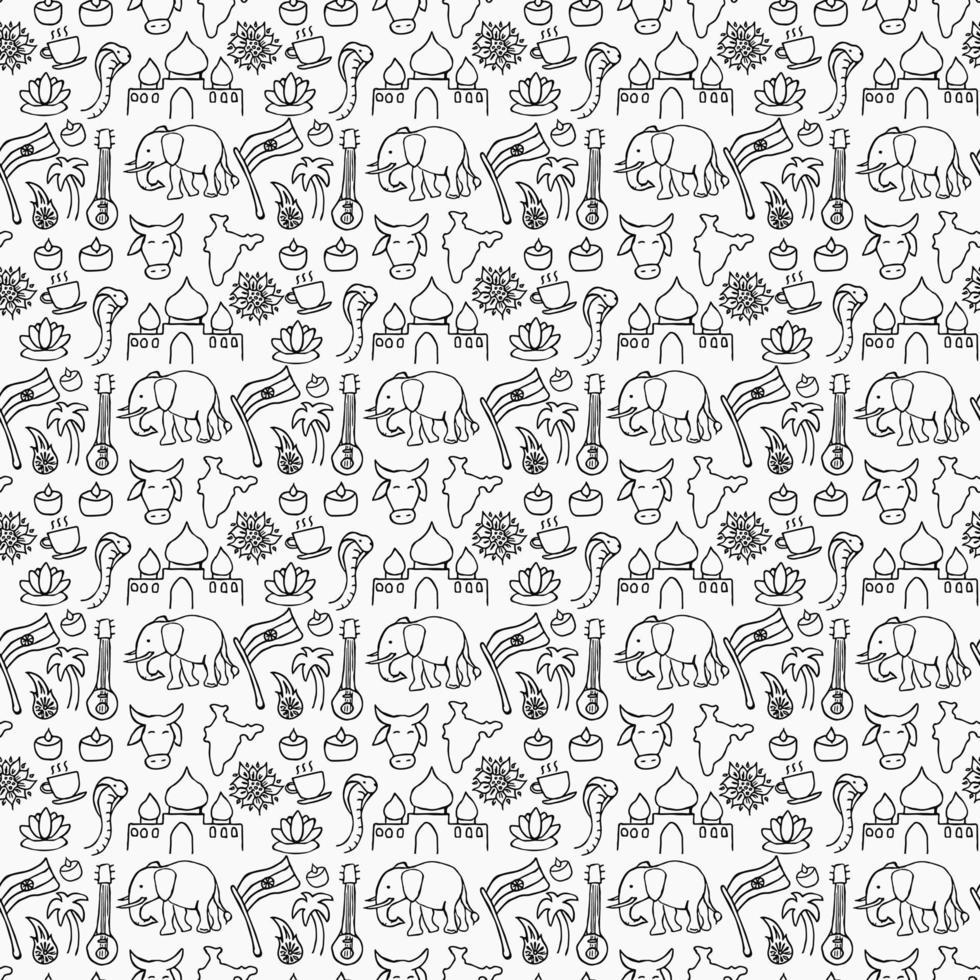 Indian vector icons. seamless pattern with doodle indian icons. you can use this as a background for a wedding card or greeting card