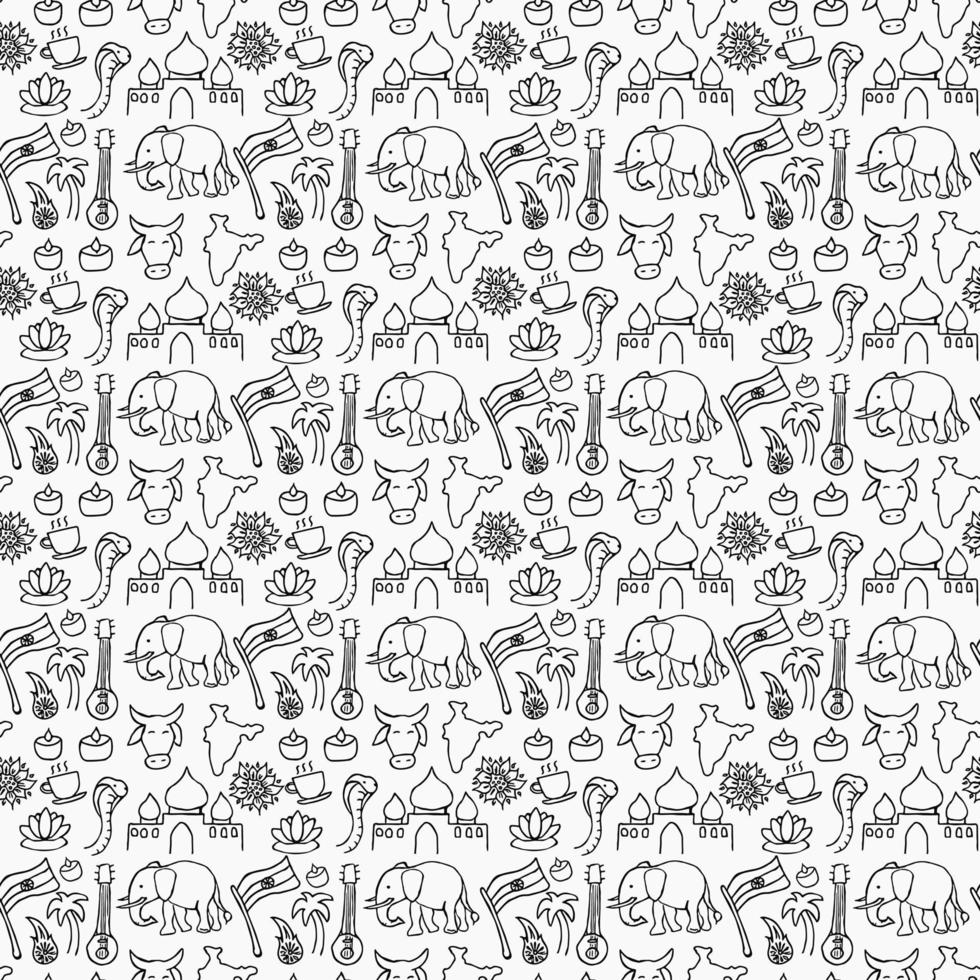 Indian vector icons. seamless pattern with doodle indian icons. you can use this as a background for a wedding card or greeting card