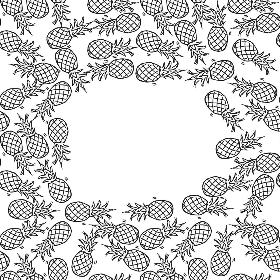 Seamless pineapple pattern with place for text. Doodle vector with pineapple icons on white background. Vintage pineapple pattern