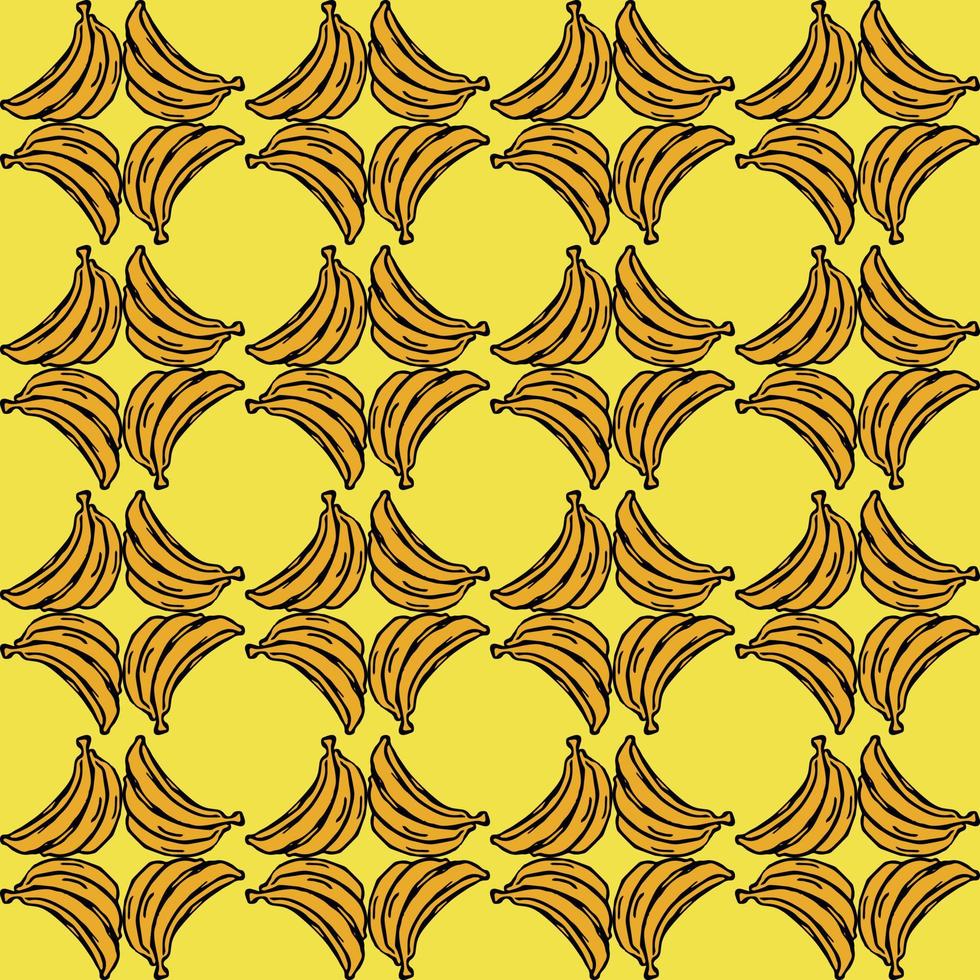 patrón de plátano sin costuras. vector de fideos con iconos de plátano sobre fondo amarillo. patrón de plátano vintage