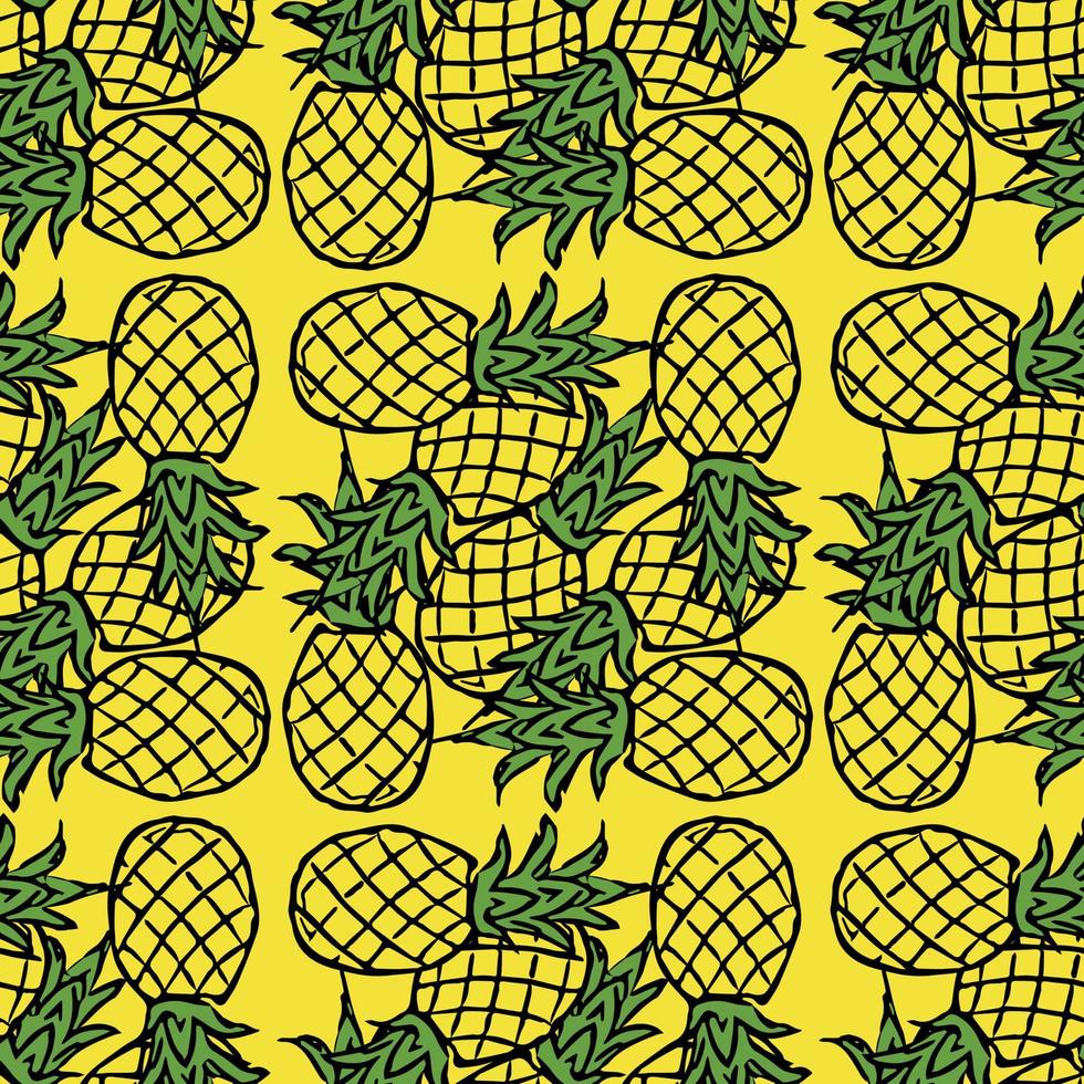 Seamless pineapple pattern. vector illustration with pineapple icons on yellow background. Vintage pineapple pattern