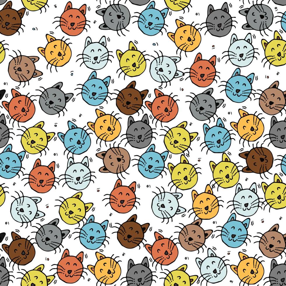 Seamless pattern with colorful cute cats. Doodle with cats on white background. Vintage pattern with cats icons, sweet elements background for your project, print for clothing or packaging vector