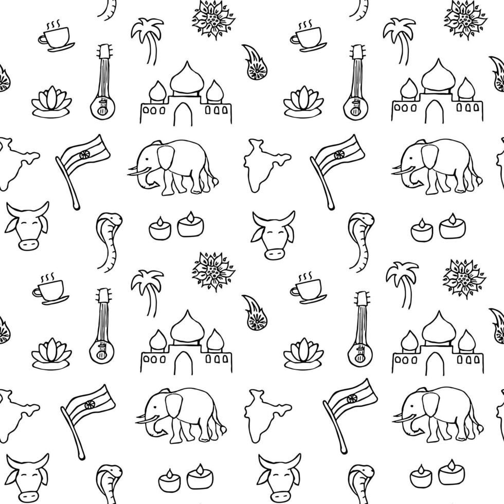 Indian vector icons. seamless pattern with doodle indian icons. you can use this as a background for a wedding card or greeting card