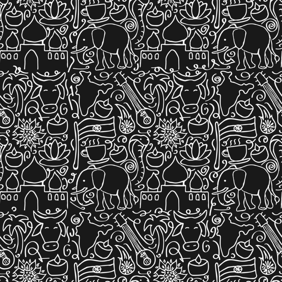 Indian vector icons. seamless pattern with doodle indian icons. you can use this as a background for a wedding card or greeting card