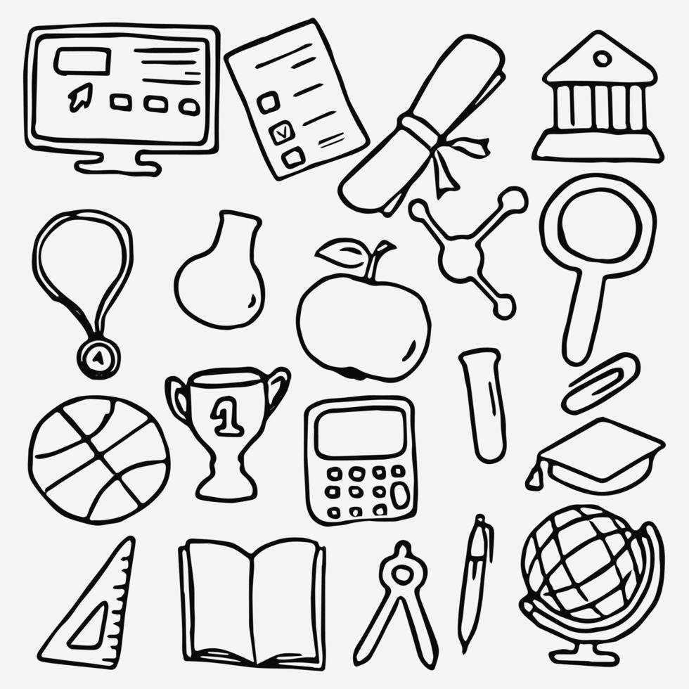 education icons. Doodle vector with education and school icons on white background. Vintage education pattern