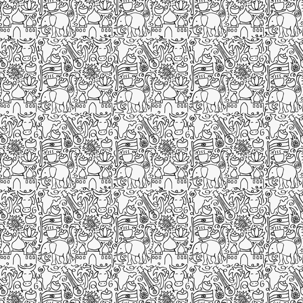 Indian vector icons. seamless pattern with doodle indian icons. you can use this as a background for a wedding card or greeting card