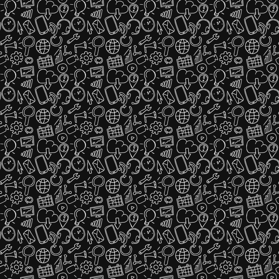 seamless pattern with business set icons. Doodle vector with business icons on black background. Vintage business icons,sweet elements background for your project