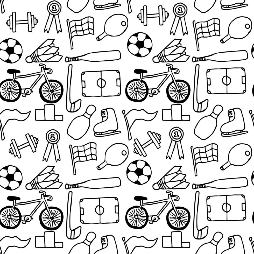 Seamless vector pattern with sports icons. Doodle vector with sport icons on white background. Vintage sport pattern