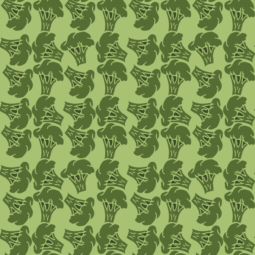 Seamless broccoli pattern. Doodle vector green broccoli icons. Vintage green broccoli pattern