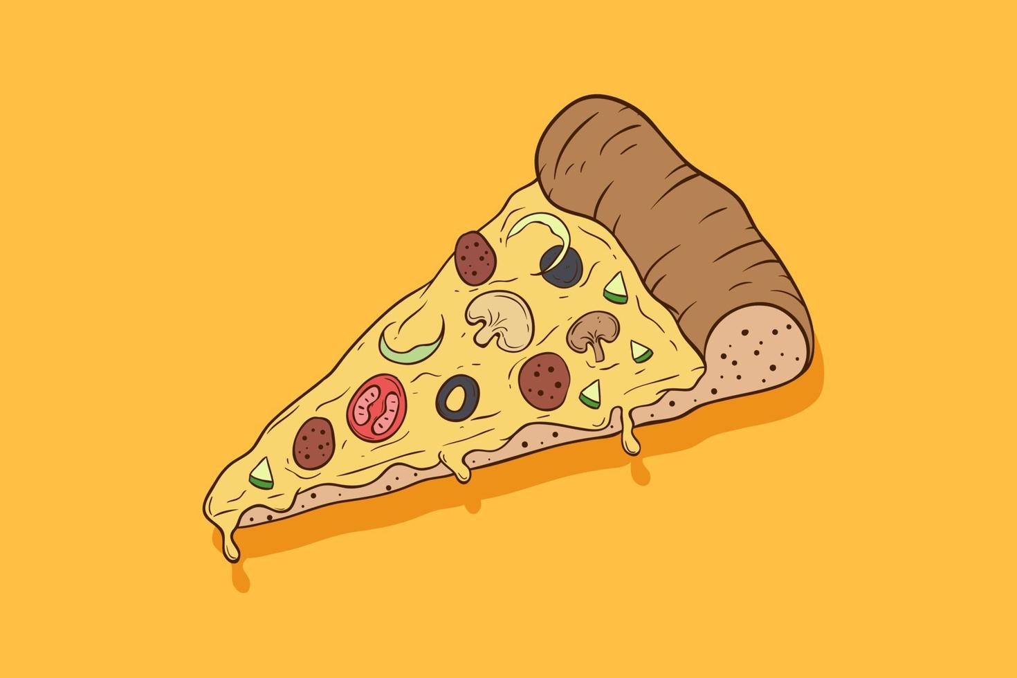 delicious pizza slice with various of topping vector