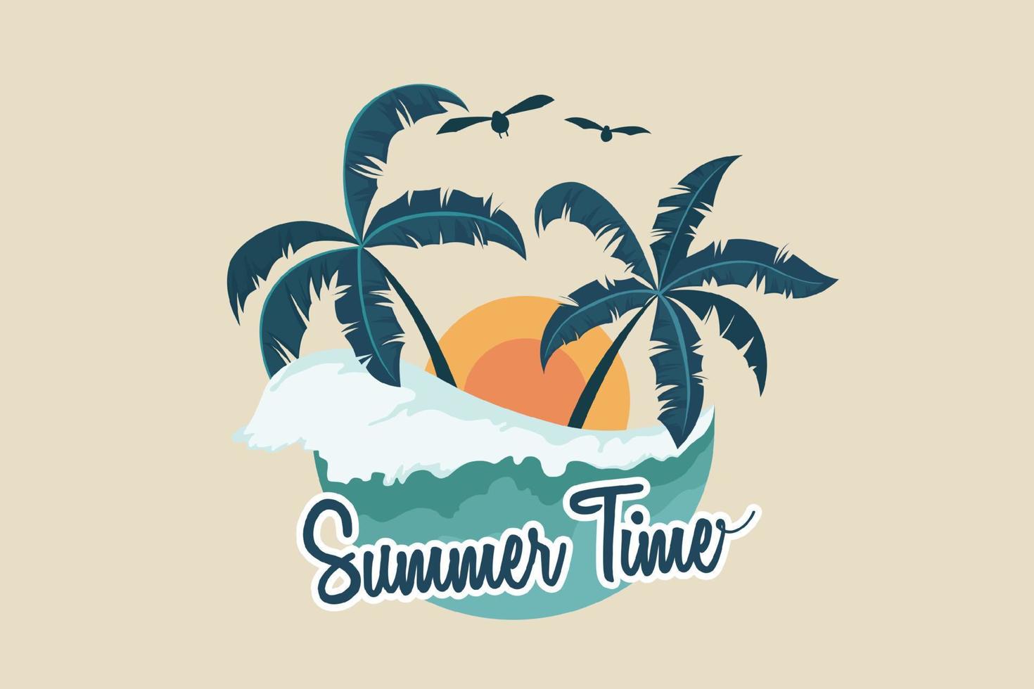 summer badge with palm tree and waves vector