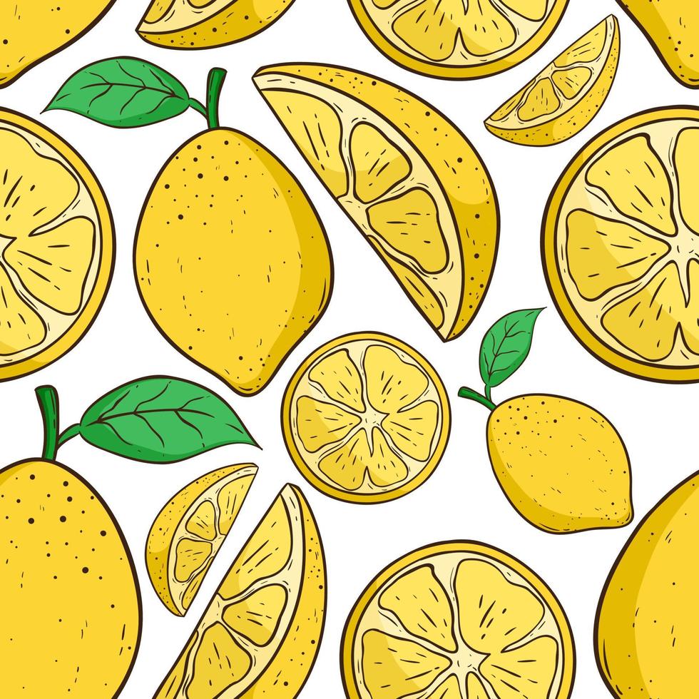 hand drawing lemon in seamless pattern vector