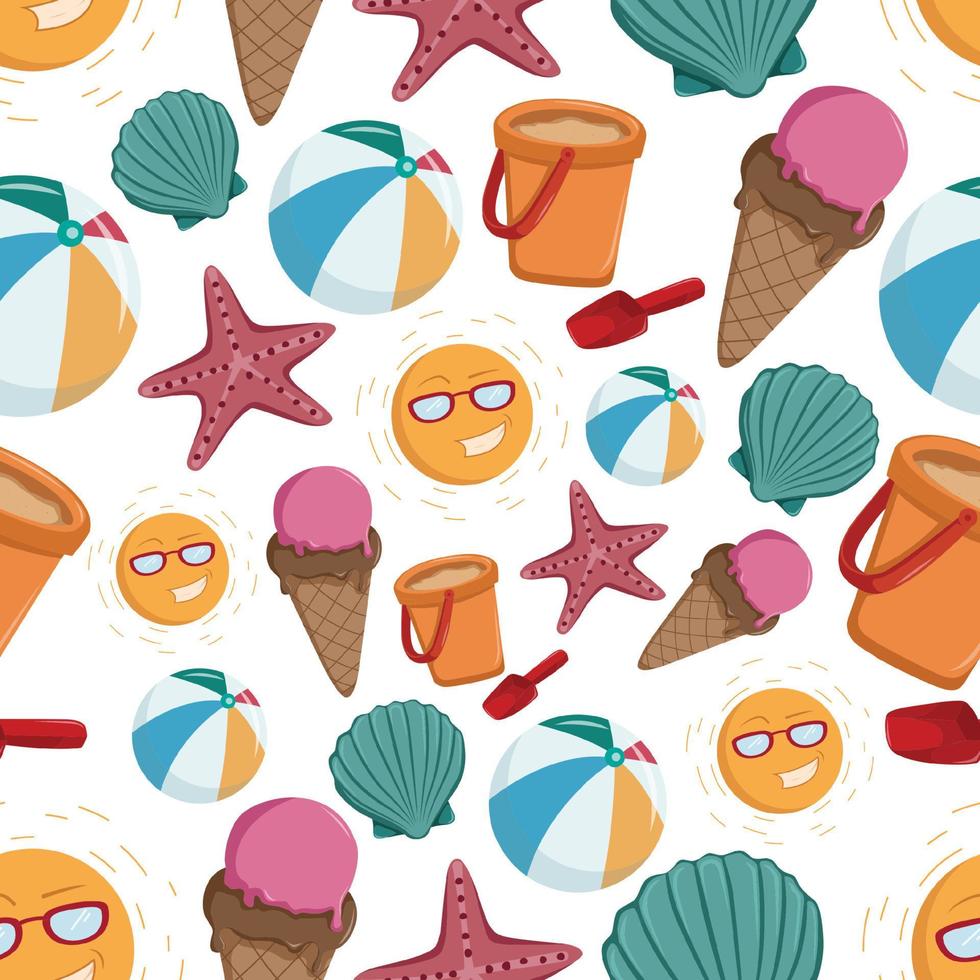 seamless pattern of summer icons or elements on white background vector