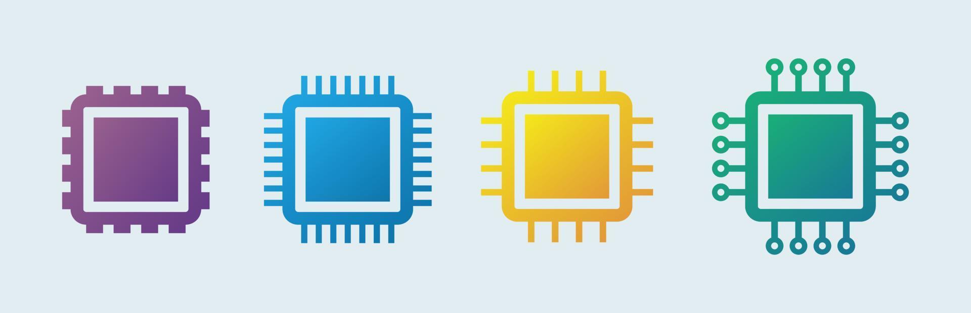 Electronic chip vector icon isolated. Circuit board icon set in gradient colors.