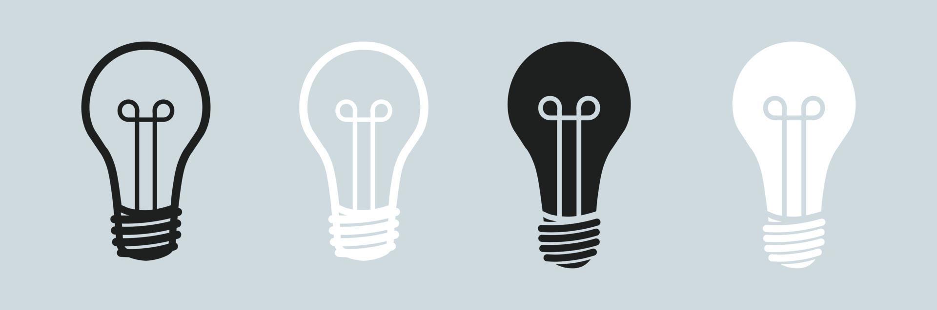 icono de idea de bombilla de lámpara en colores blanco y negro. vector
