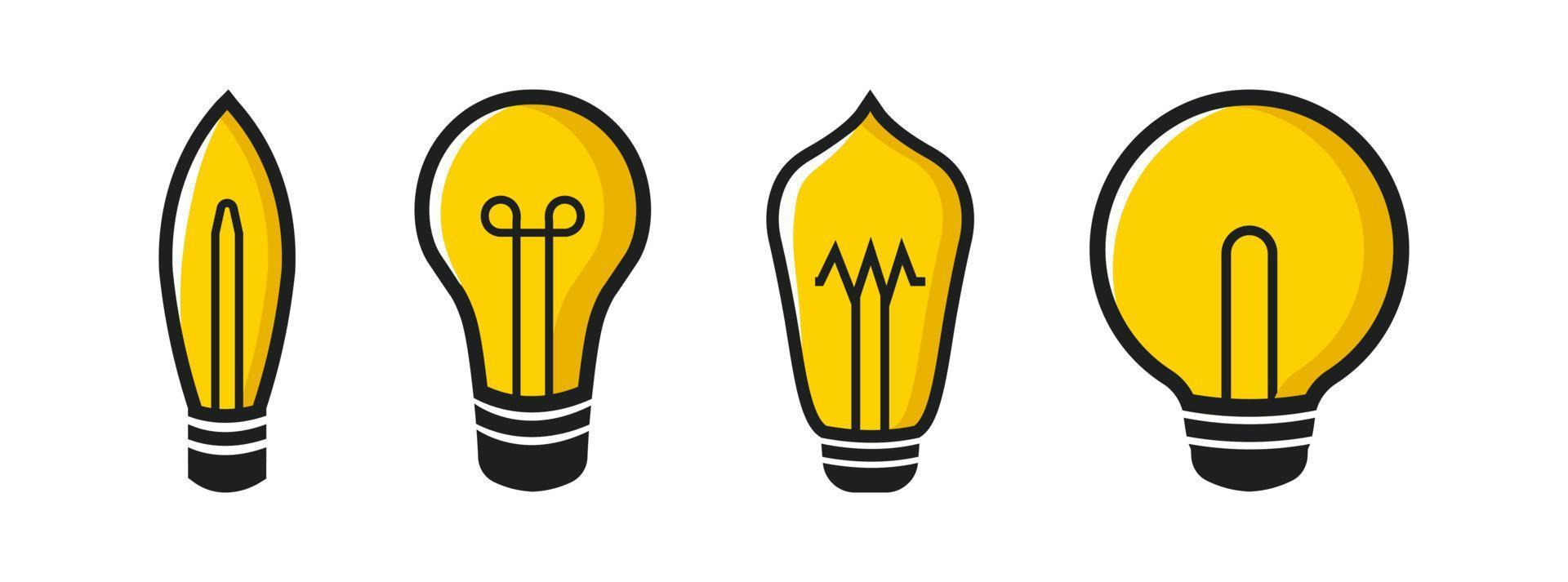 Bulb or lamp simple symbol in yellow colours. Set of idea lamp vector illustration.