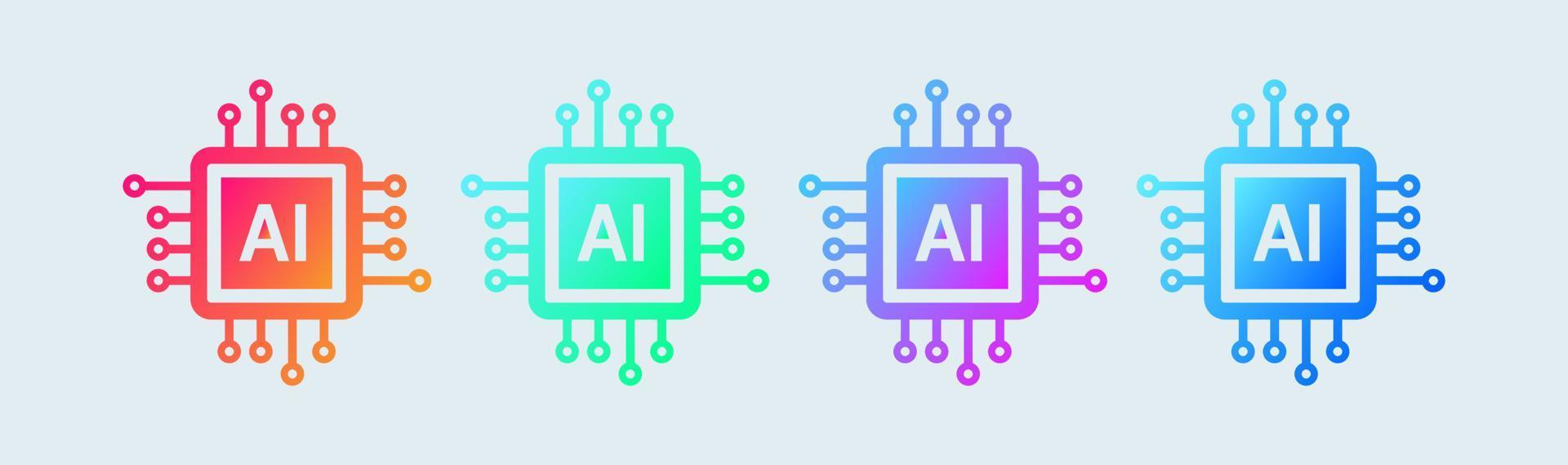 Circuit board icon set in gradient style. Computer chip circuit board flat icon for apps and websites. vector