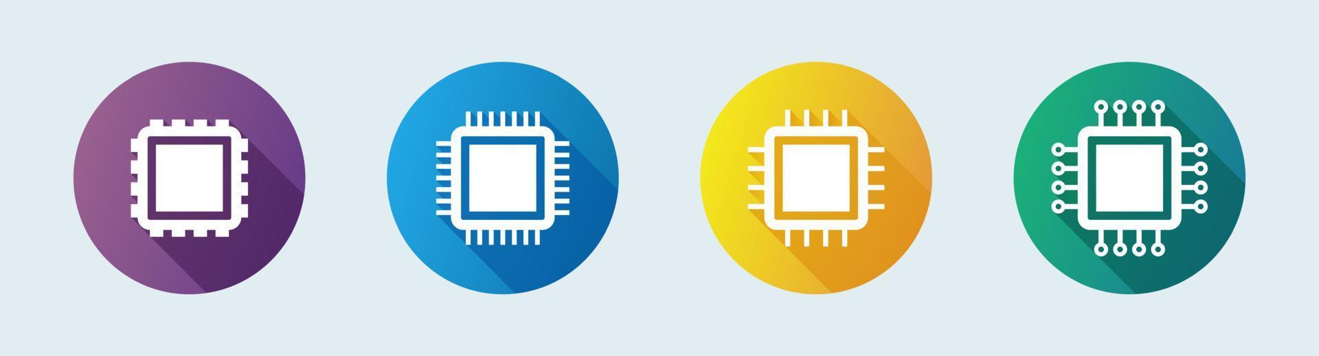 icono de círculo plano de chip de computadora. icono plano de placa de circuito para aplicaciones y sitios web. vector