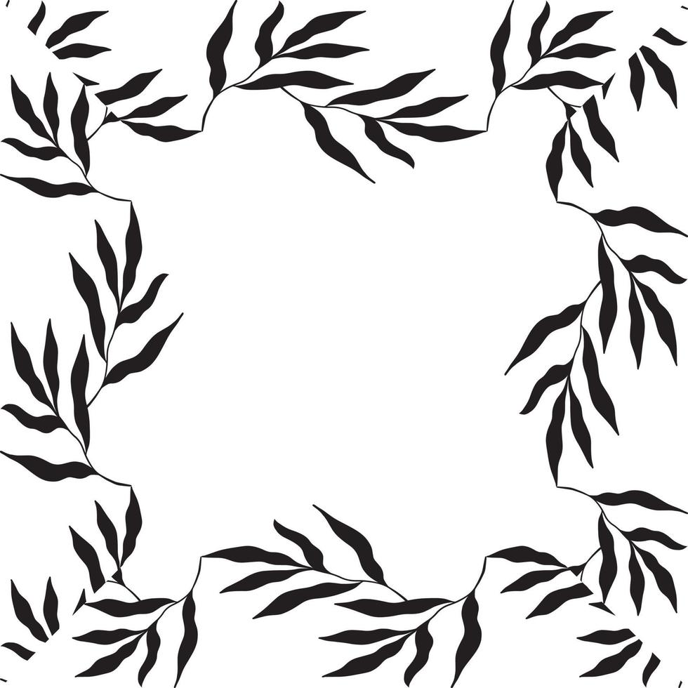 square shaped black frame made of plants on white isolated background vector