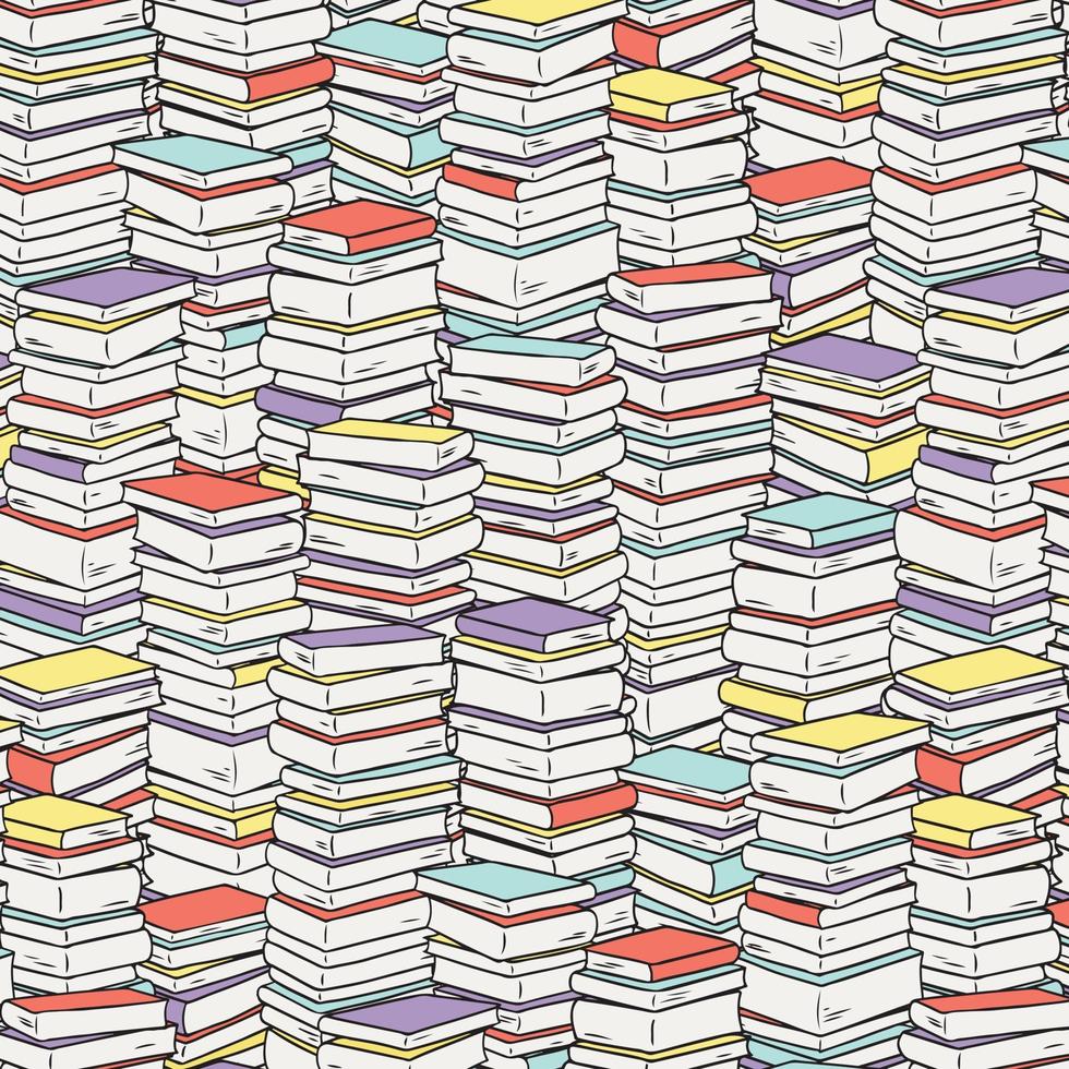 Pile books pattern for textile, fabric, wrapping paper. Hand drawn vector illustration.