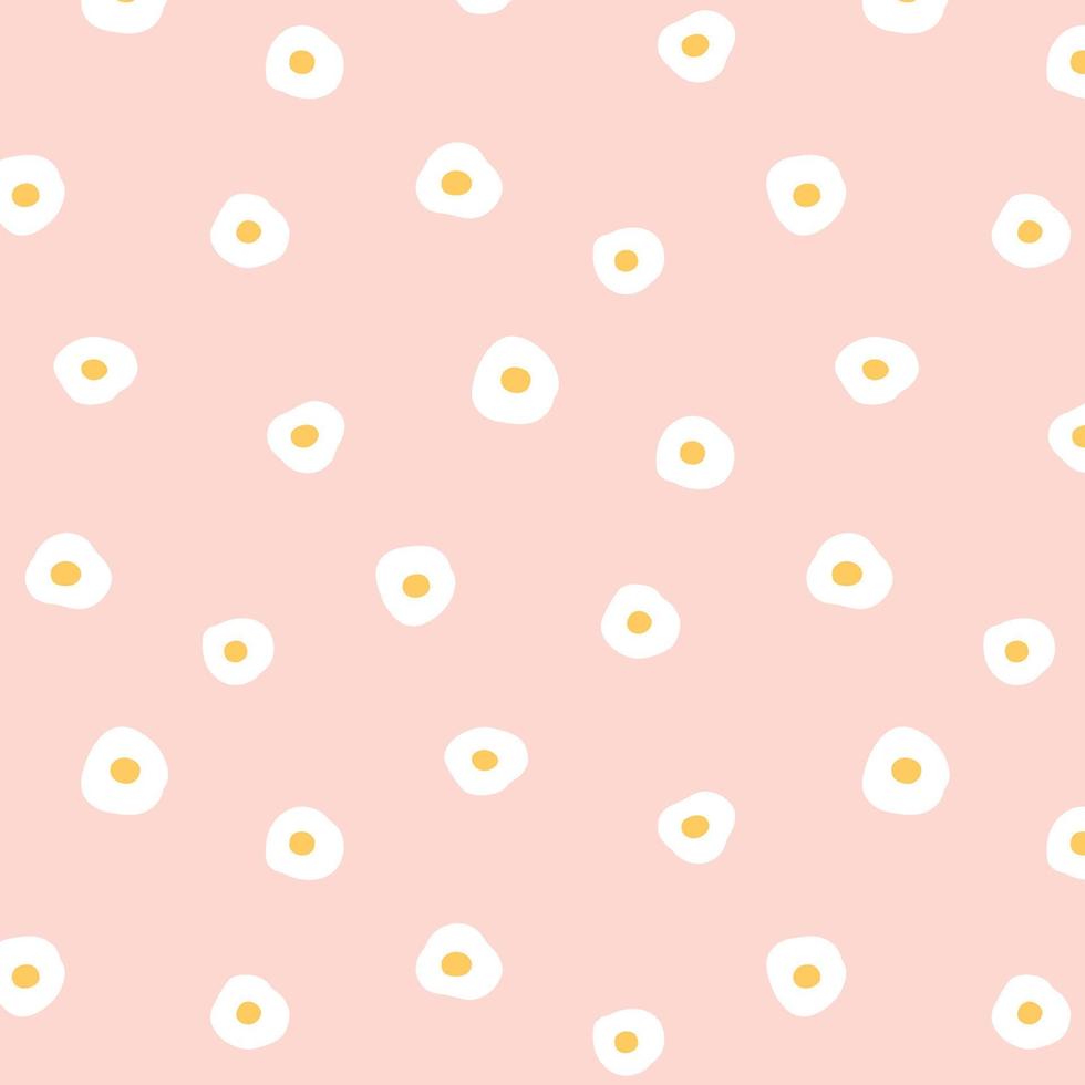 Hand drawn vector illustration of fried egg pattern in pink background.