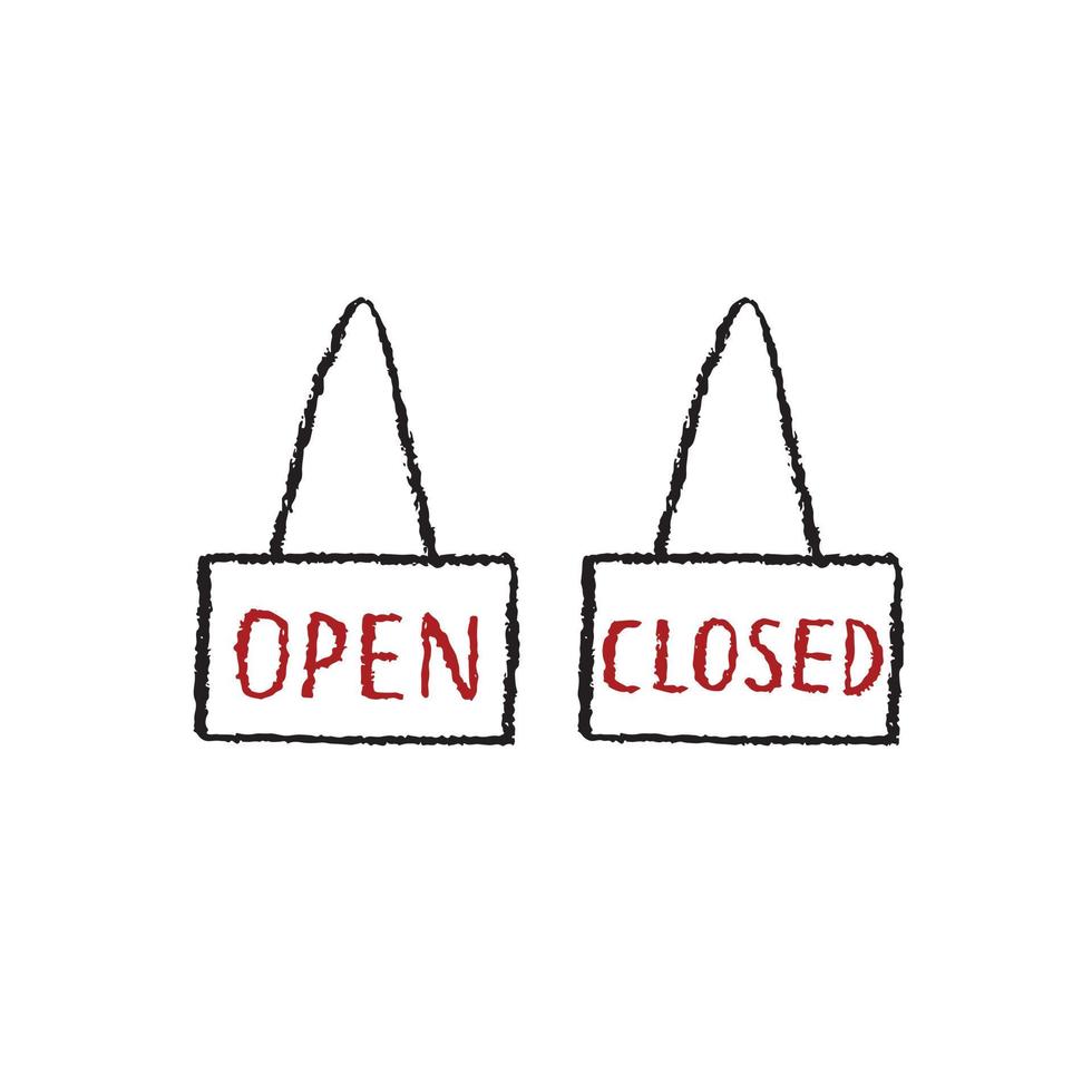 Hand drawn vector illustration of open,close sign on white background