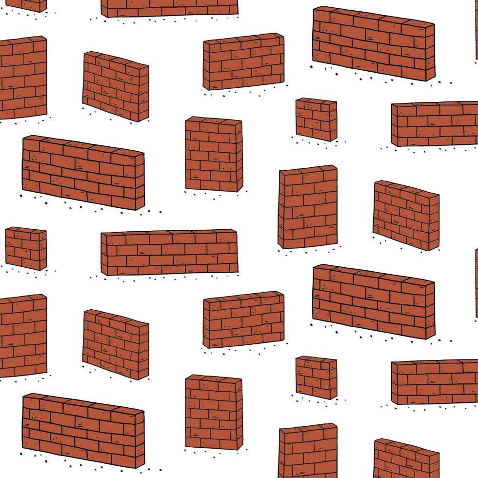 Hand drawn vector illustration of red brick wall pattern.Abstract doodle wallpaper.