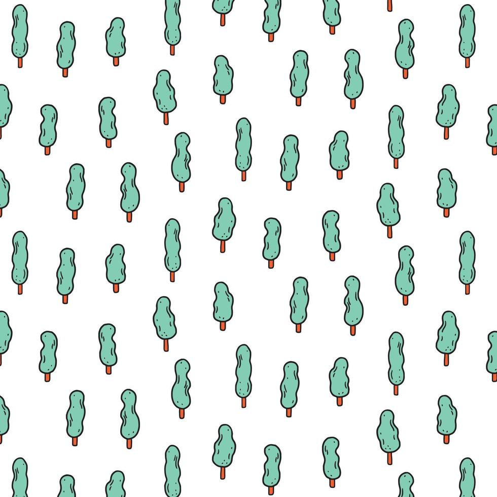 Hand drawn vector illustration of tree pattern in cartoon style.